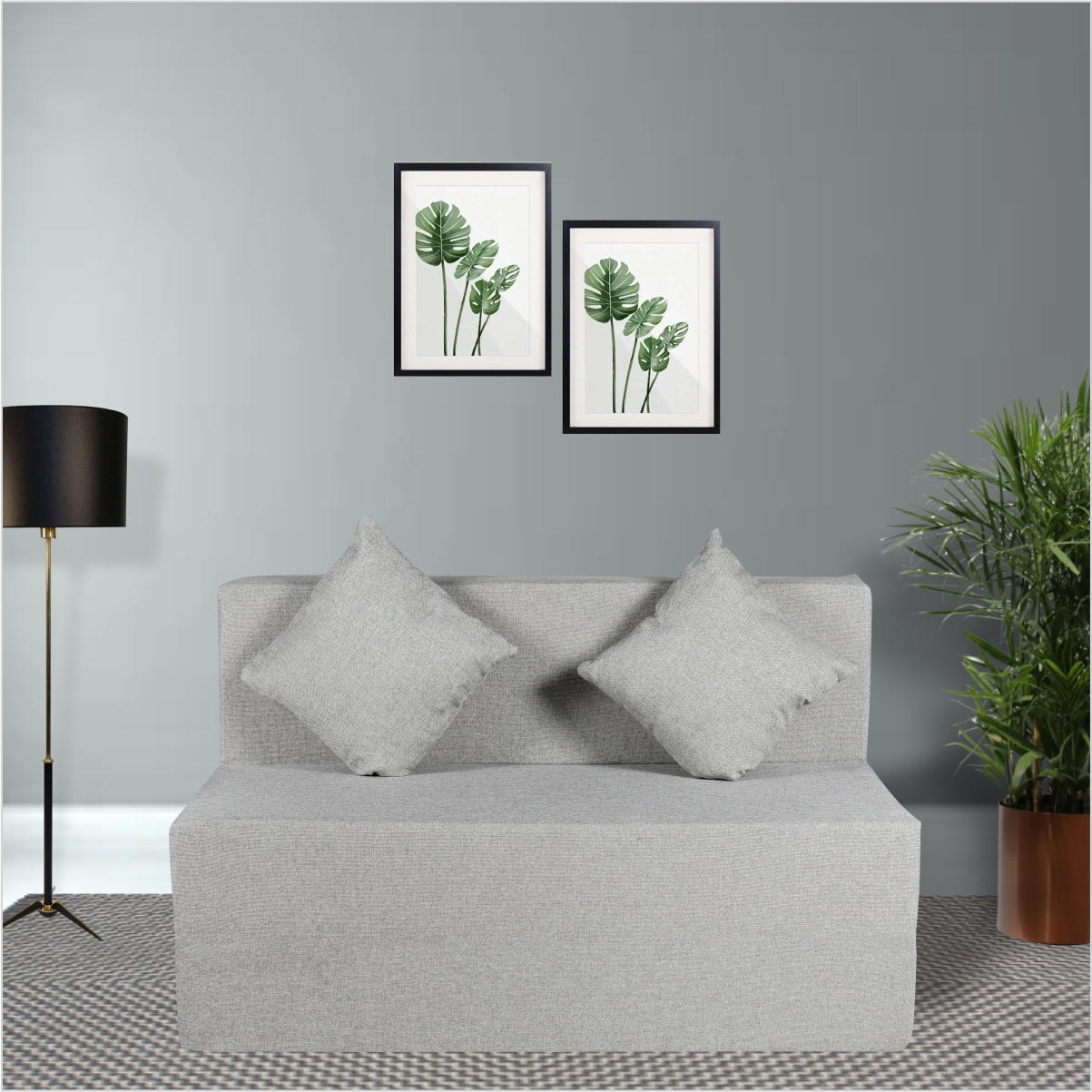 Seventh Heaven Light Grey Jute Fabric 6×4 Sofa cum Bed with 2 Cushion