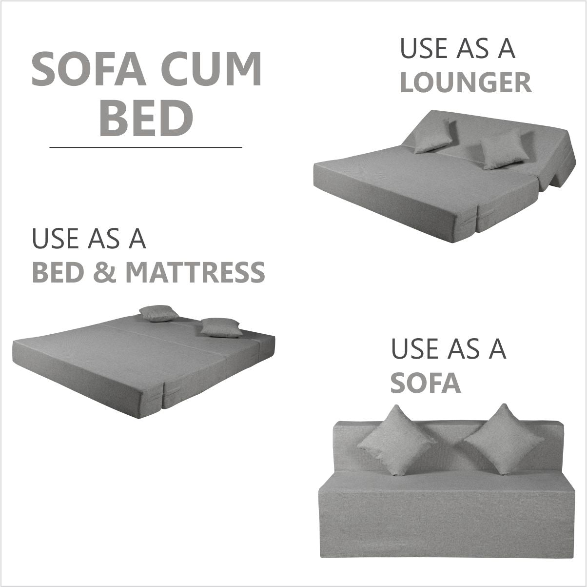Light Grey Jute Fabric 6×5 Sofa cum Bed with 2 Cushion