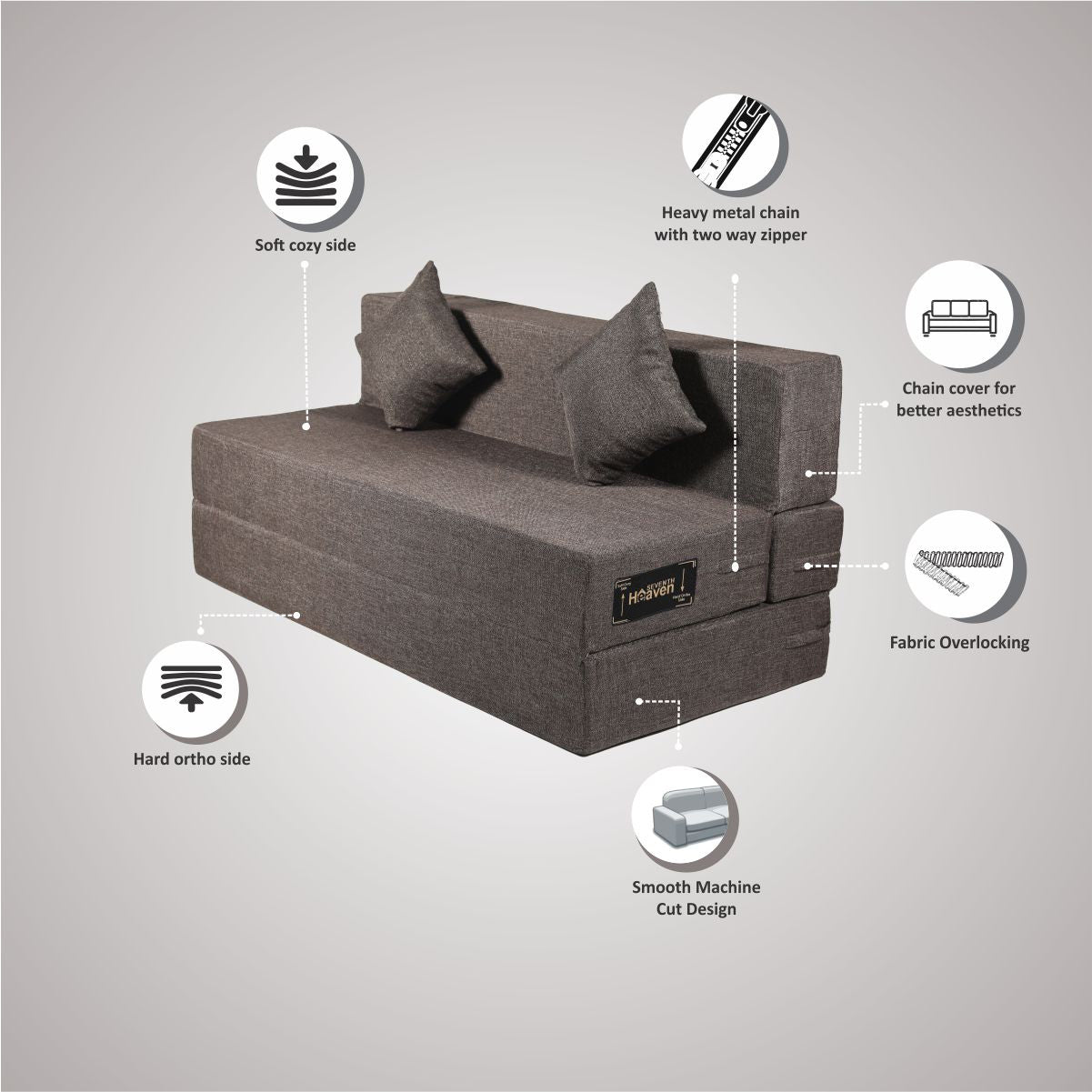 Brown Jute Fabric 6×5 Sofa cum Bed with 2 Cushion