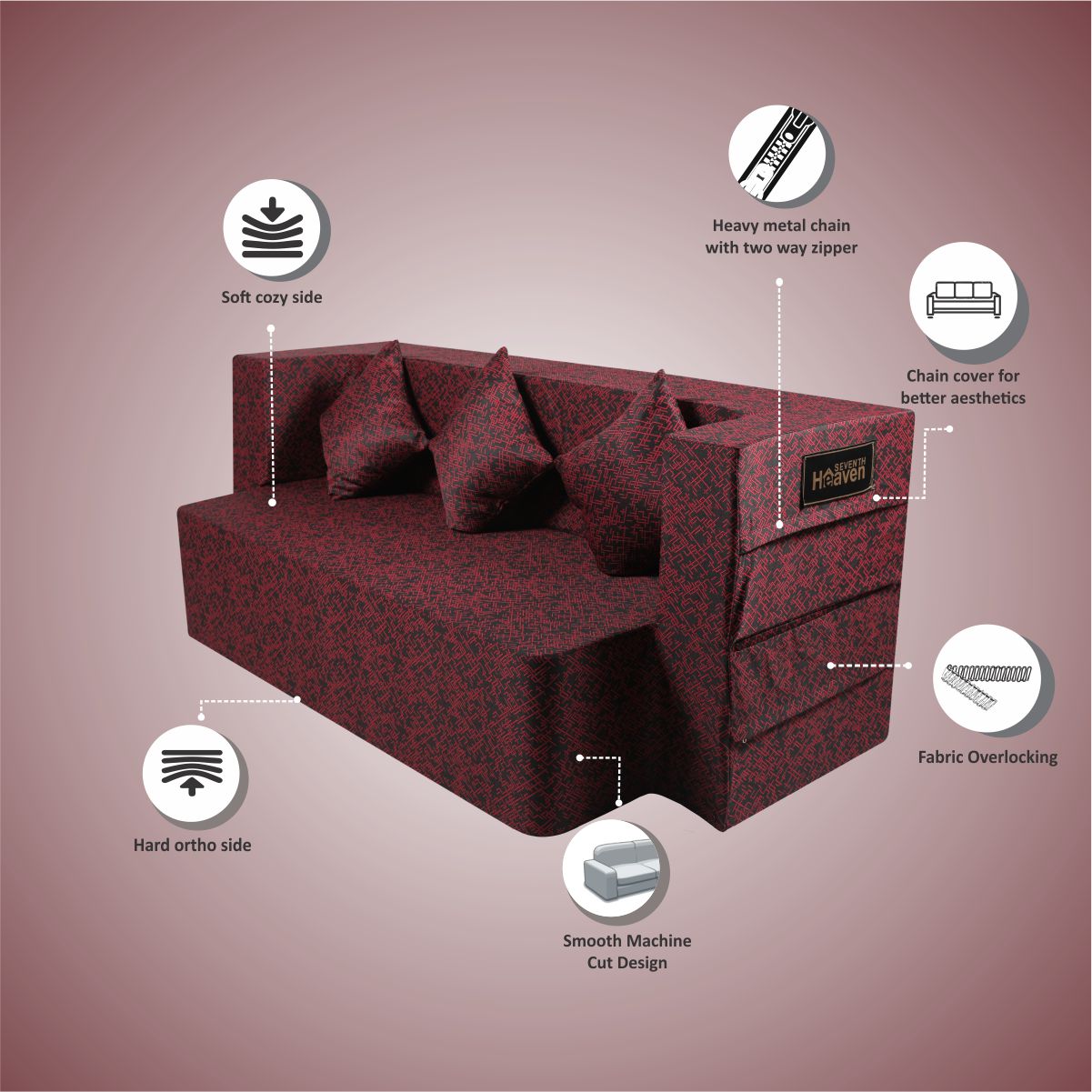 Red & Black Poly Cotton Soft Fabric (72"x44'x14") FlipperX Sofa Bed