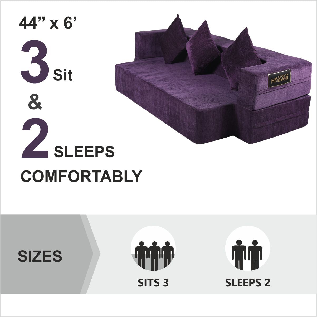 Memory Foam (72"x44"x12") Purple Molfino Fabric FlipperX Orthopedic Sofa Bed with 5 Years Warranty