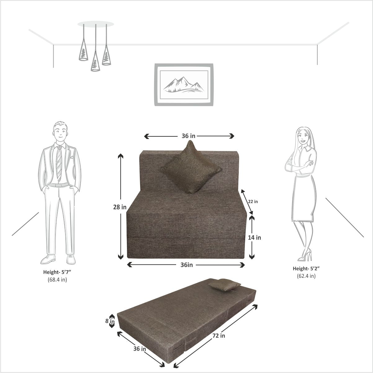 Cover of Brown Jute Fabric 6'X3' Rejoice Sofa cum Bed