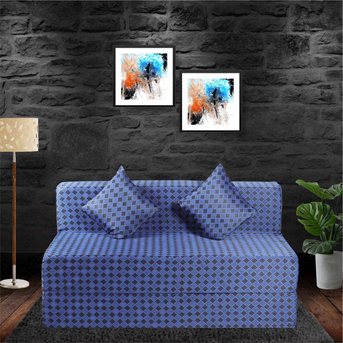 Cover of Blue & Black Molfino Fabric 6'X5' Rejoice Sofa cum Bed