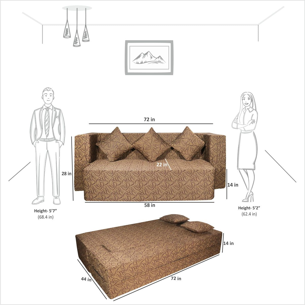 Cover of Brown Poly Cotton Fabric (72"x44"x14") FlipperX Sofa cum Bed