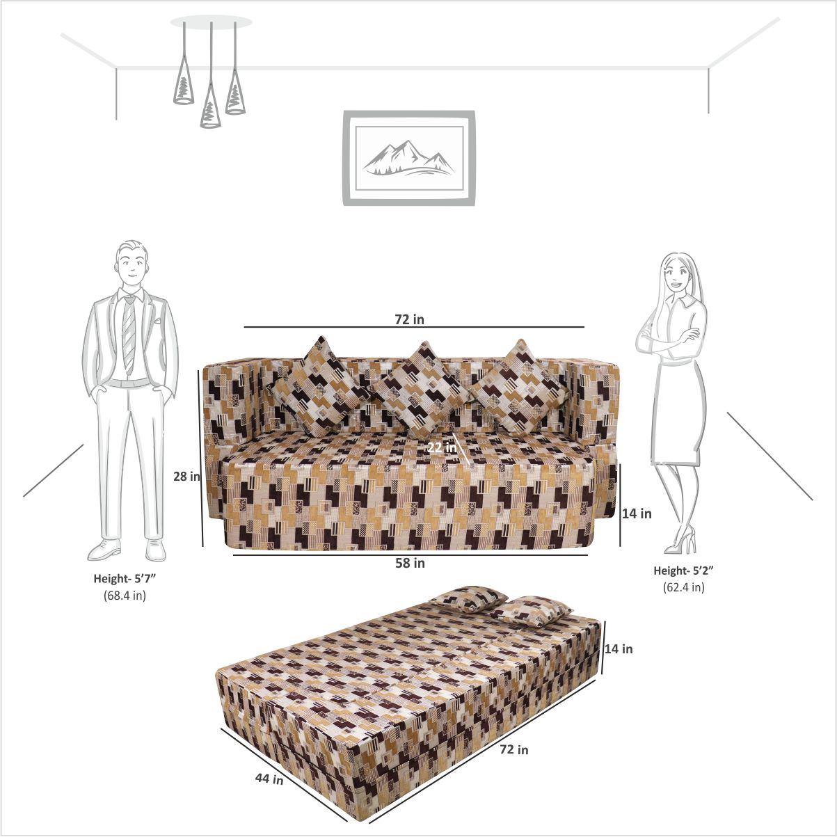 Cover of Brown & Grey Chenille Molfino Fabric (72"x44"x14") FlipperX Sofa Bed