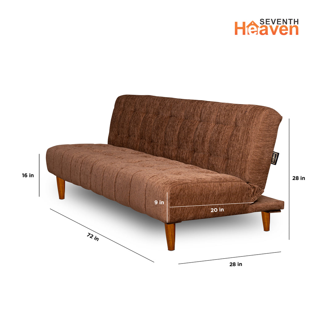 Seventh Heaven Florida Neo 4 Seater Wooden Sofa Cum Bed Modern & Elegant Smart Furniture Range for luxurious homes, living rooms and offices. Use as a sofa, lounger or bed. Perfect for guests. Beige Colour Molphino fabric with sheesham polished wooden legs.