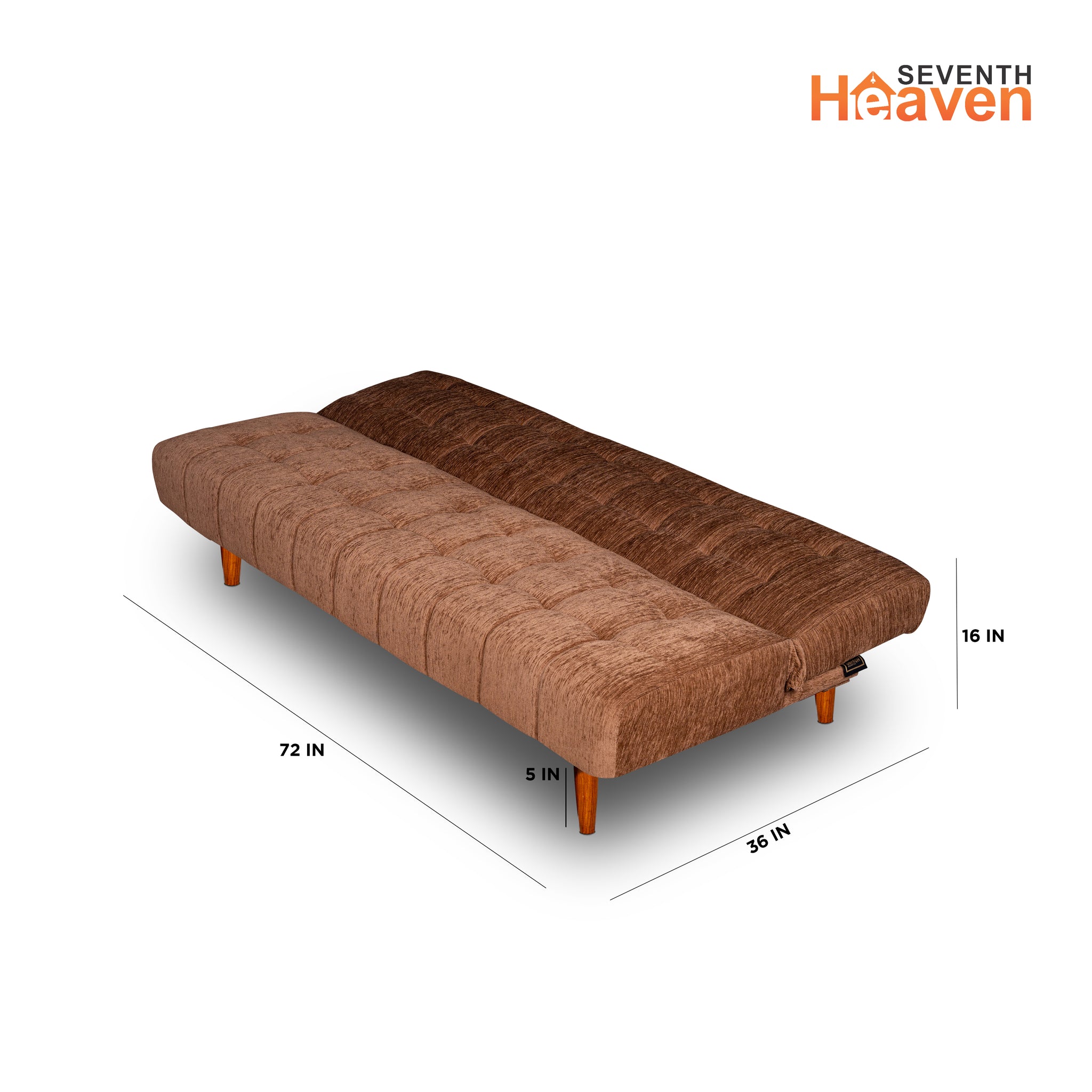Seventh Heaven Florida Neo 4 Seater Wooden Sofa Cum Bed Modern & Elegant Smart Furniture Range for luxurious homes, living rooms and offices. Use as a sofa, lounger or bed. Perfect for guests. Beige Colour Molphino fabric with sheesham polished wooden legs.