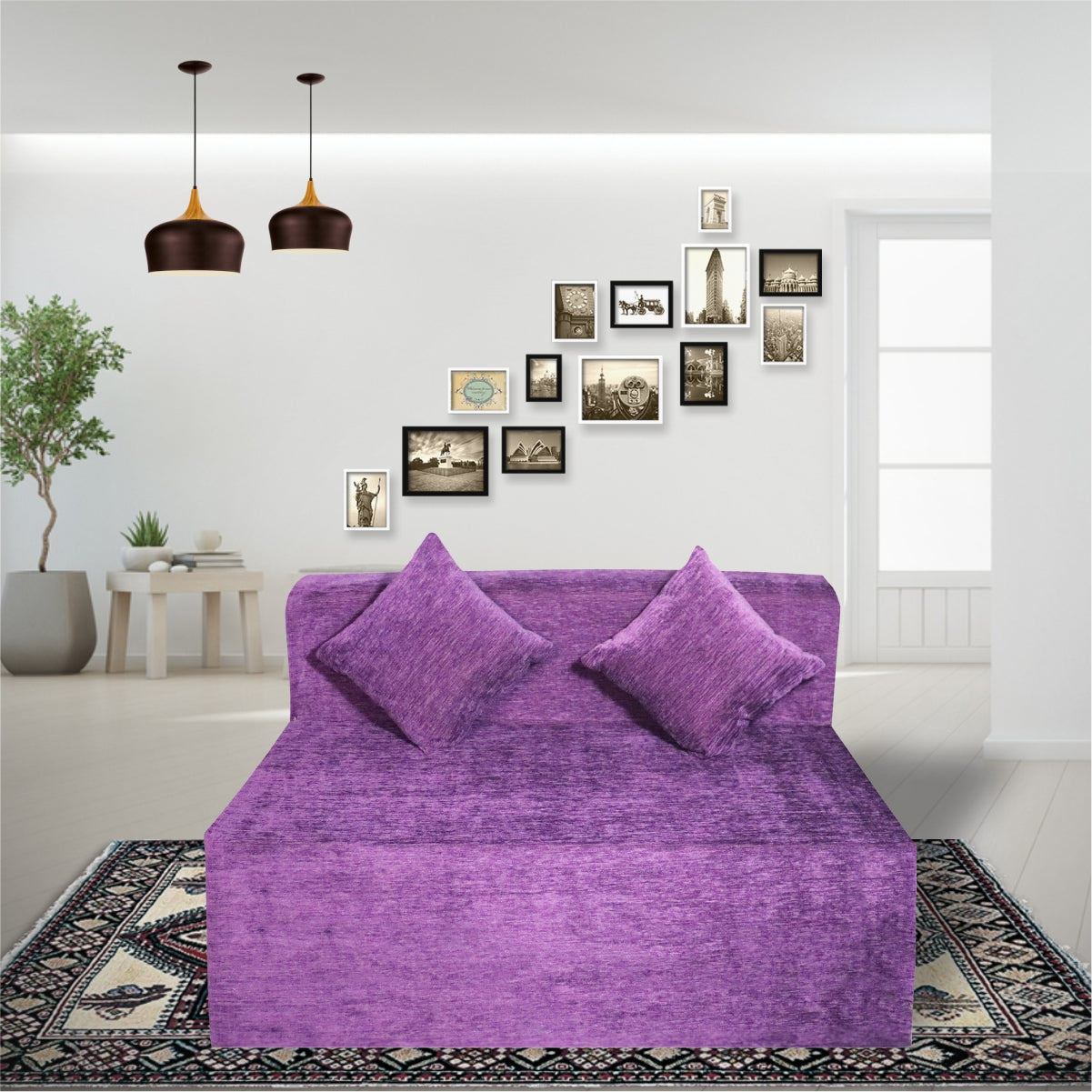 Seventh Heaven Purple Morphino Fabric 6×4 Sofa cum Bed with 2 Cushion