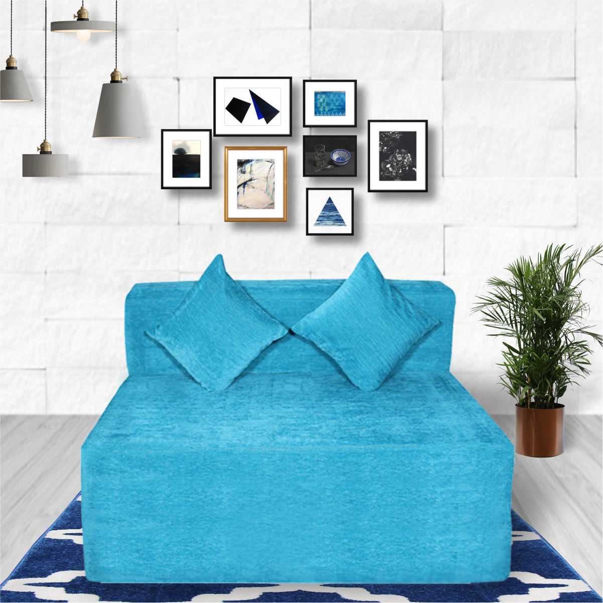 Seventh Heaven Sky Blue Morphino Fabric 6×4 Sofa cum Bed with 2 Cushion