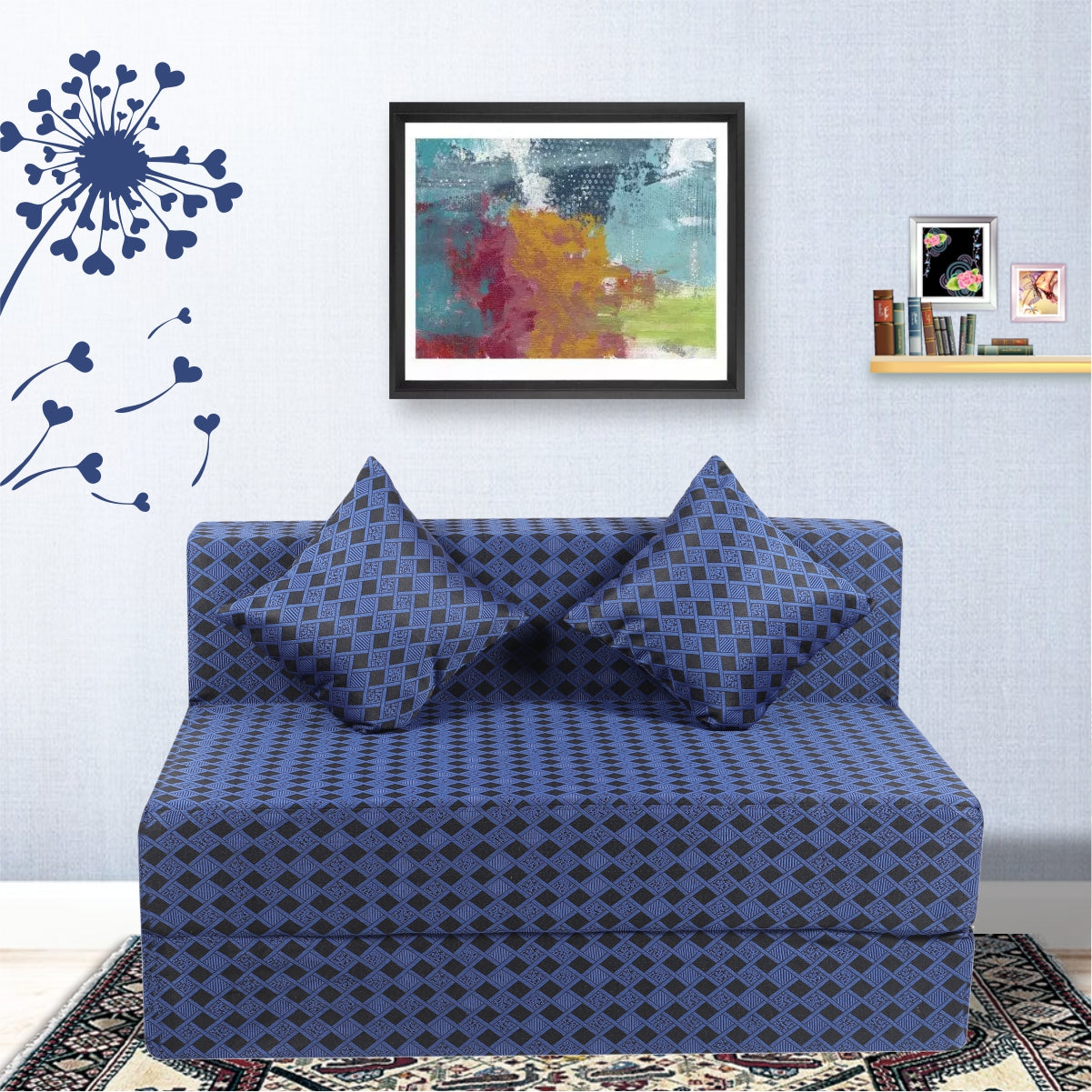 Seventh Heaven Blue Morphino Fabric 6×4 Sofa cum Bed with 2 Cushion