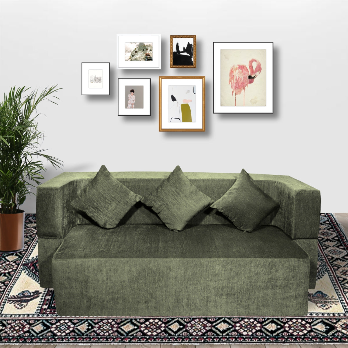Emerald Green Chenille Molfino Fabric (72"x44'x14") FlipperX Sofa Bed