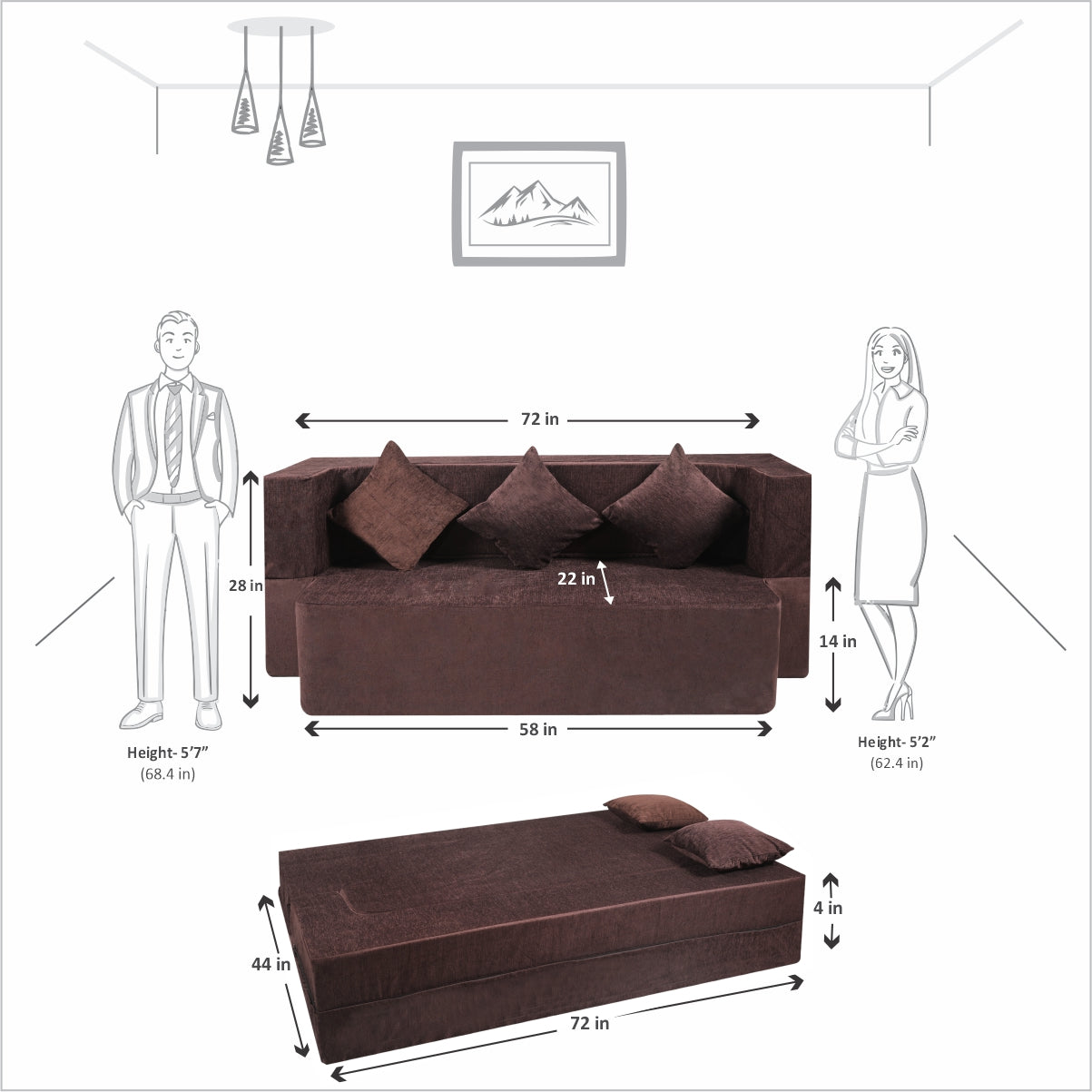 Cover of Brown Chenille Molfino Fabric (72"x44"x14") FlipperX Sofa Bed