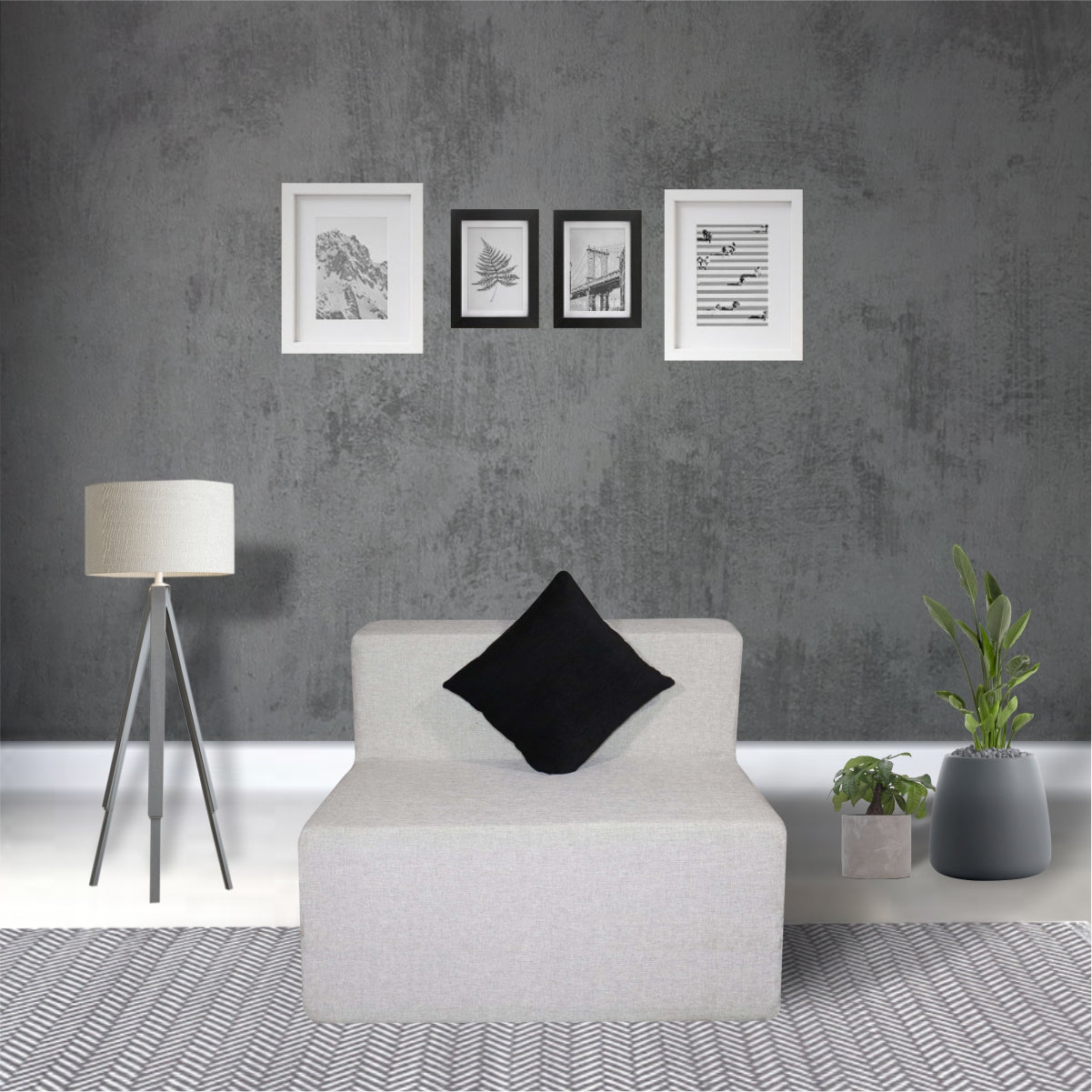 Light Grey Jute Fabric 6'×3' Sofa cum Bed with 1 Cushion