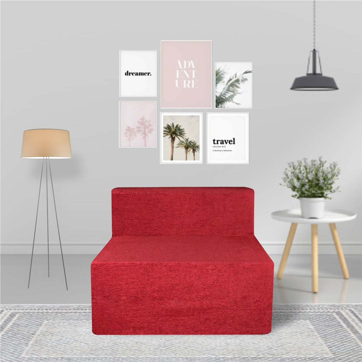 Red & Black Molfino Fabric 6'×3' Sofa cum Bed with 1 Cushion