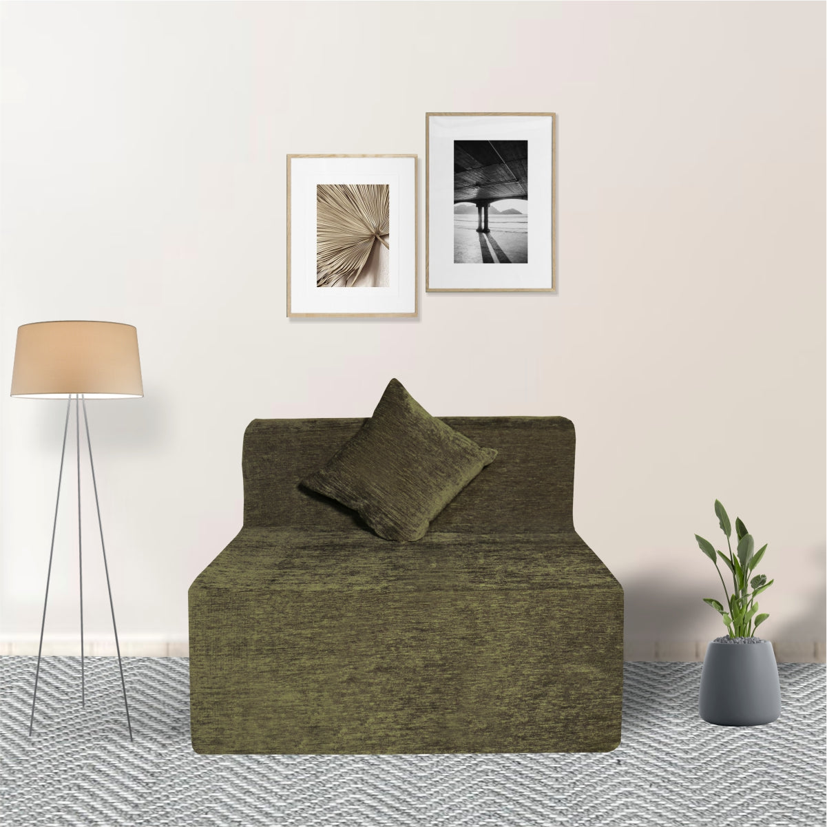 Green Chenille Molfino Fabric 6×2.5 Sofa cum Bed with 1 Cushion