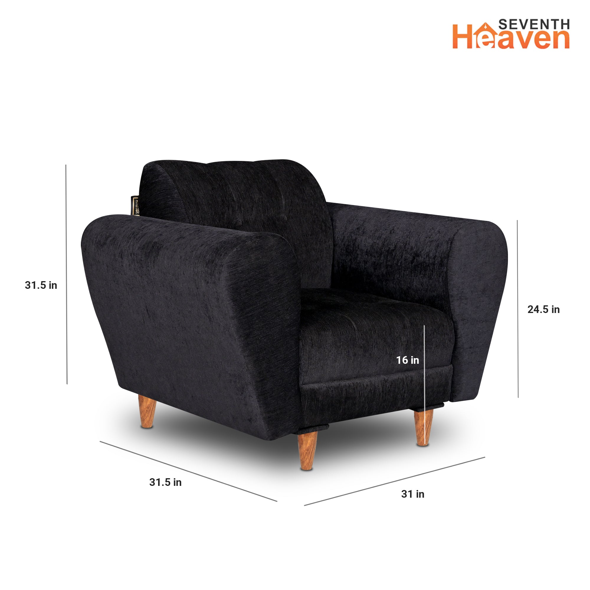 Milan 5 Seater Sofa Set, Chenille Molfino Fabric (Finish Color - Black, Style - 3 + 1 +1)