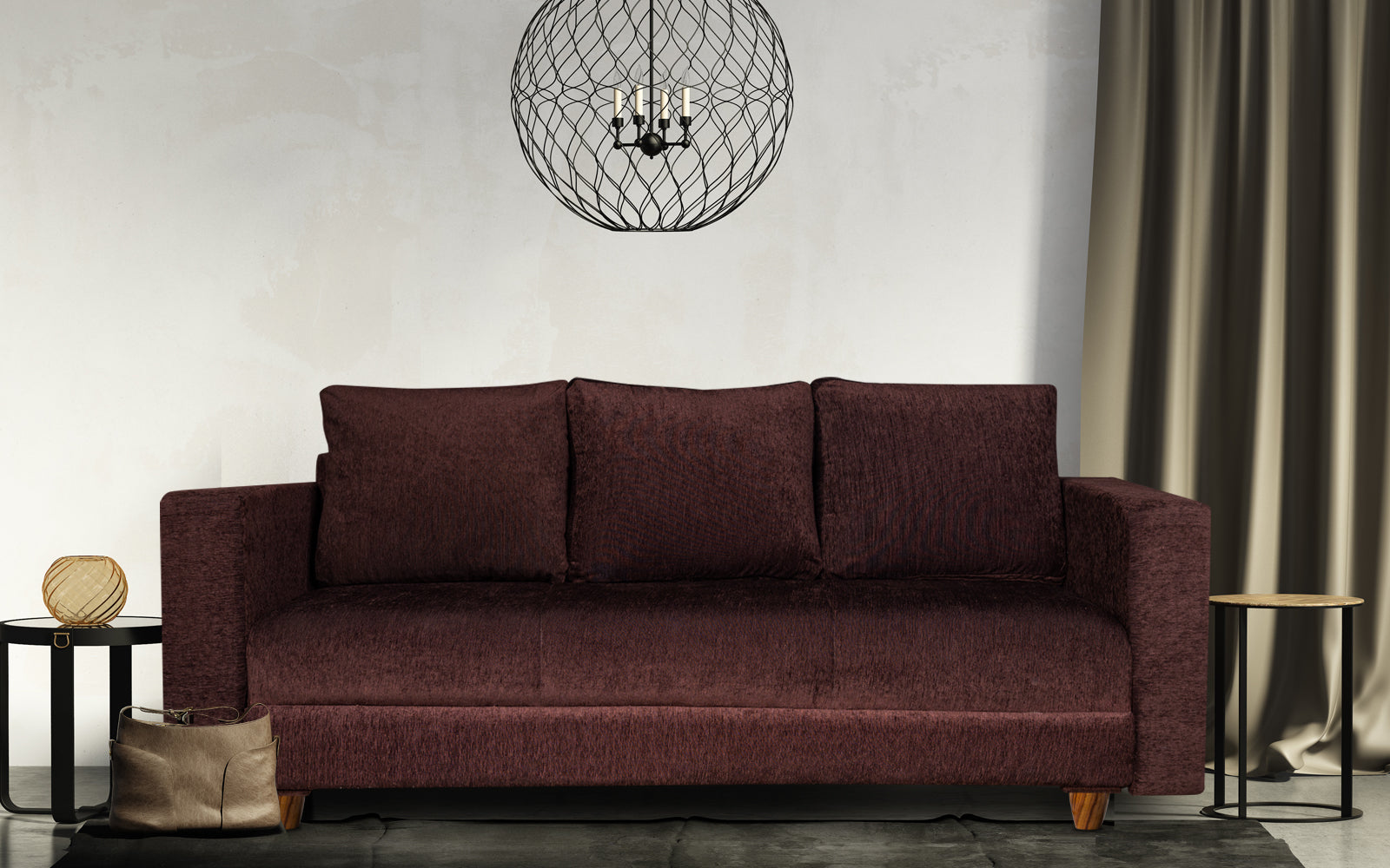 Rio 3 Seater Sofa, Chenille Molfino Fabric (Finish Color - Brown)