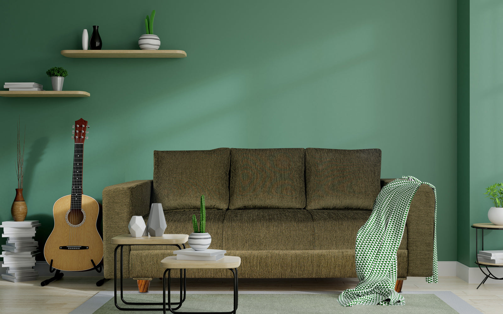 Rio 3 Seater Sofa, Chenille Molfino Fabric (Finish Color - Green)