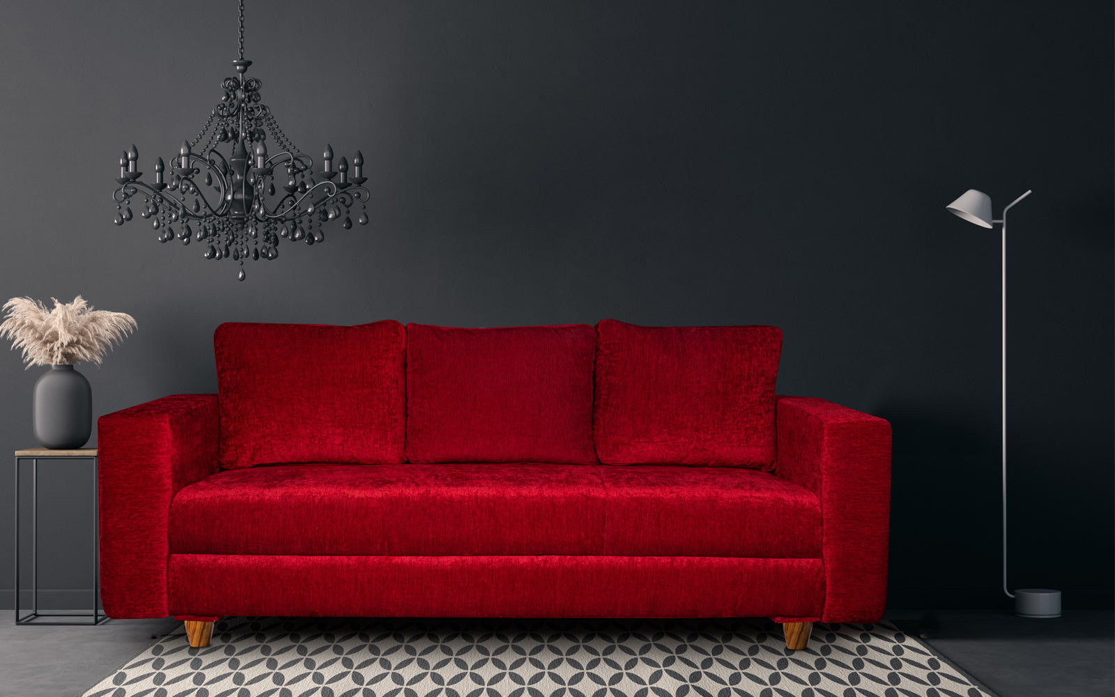 Rio 3 Seater Sofa, Chenille Molfino Fabric (Finish Color - Maroon)