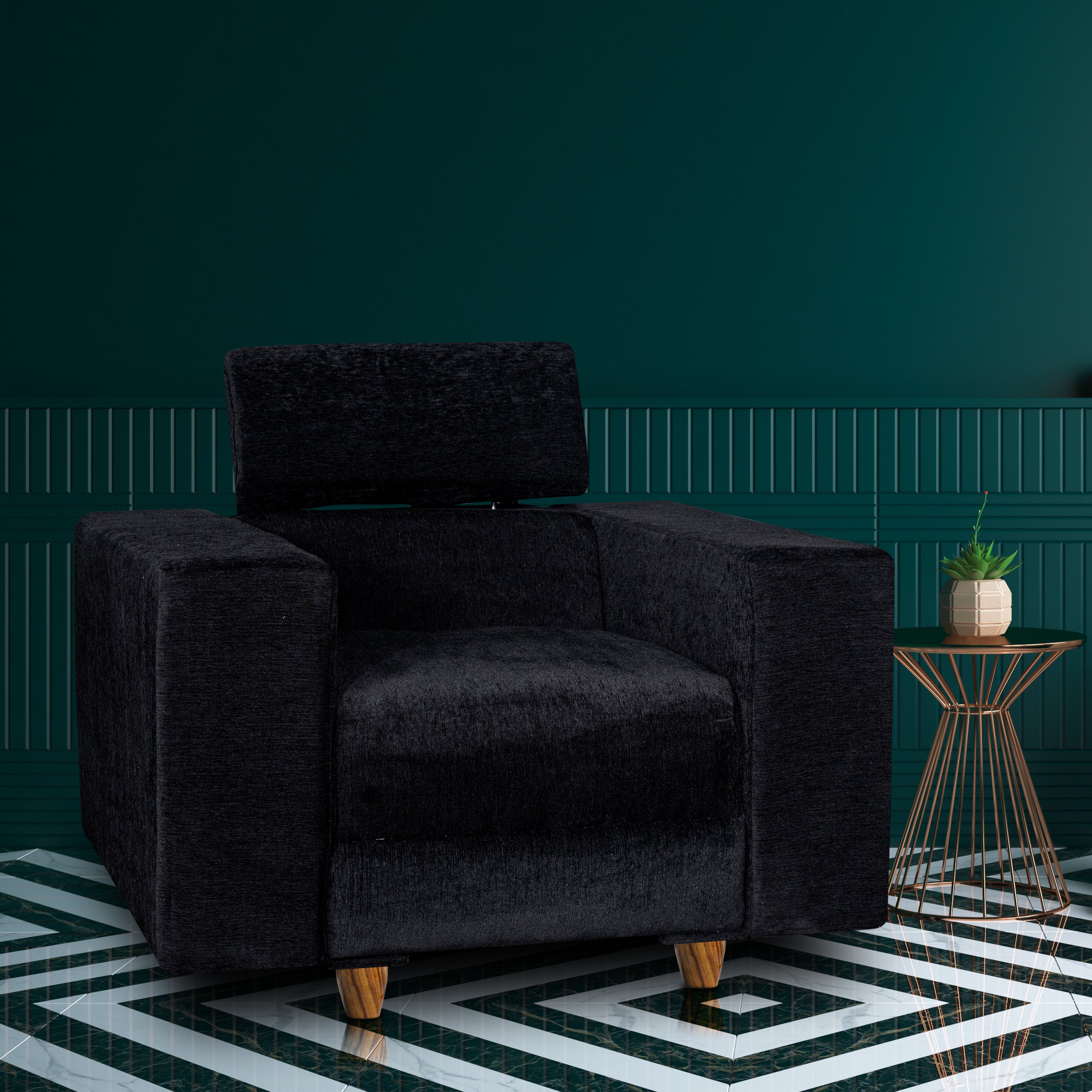 Berlin 1 Seater Sofa, Chenille Molfino Fabric (Finish Color - Black)