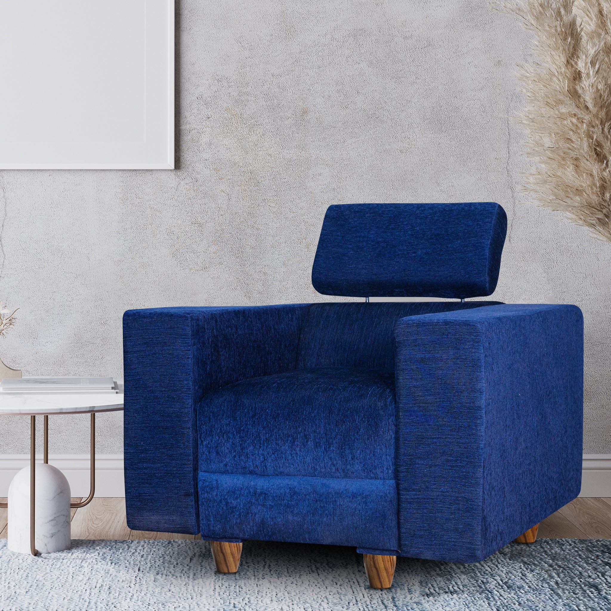 Berlin 1 Seater Sofa, Chenille Molfino Fabric (Finish Color - Blue)