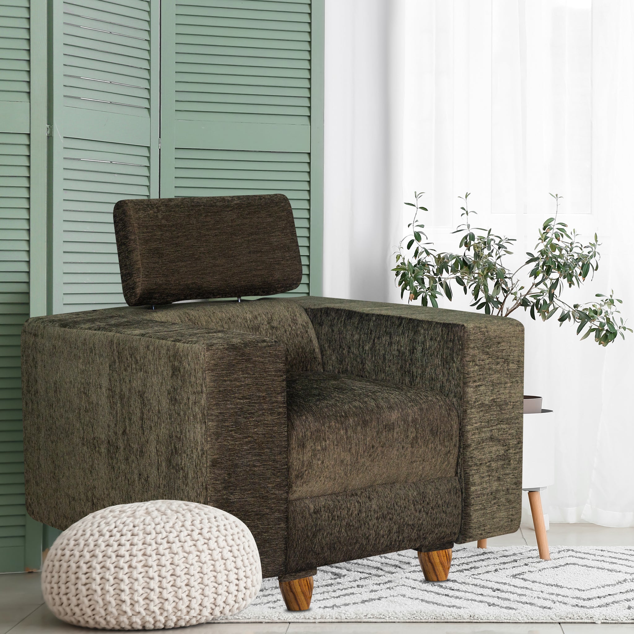 Berlin 1 Seater Sofa, Chenille Molfino Fabric (Finish Color - Green)