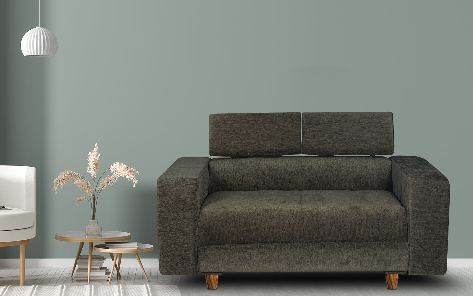 Berlin 2 Seater Sofa, Chenille Molfino Fabric (Finish Color - Green)