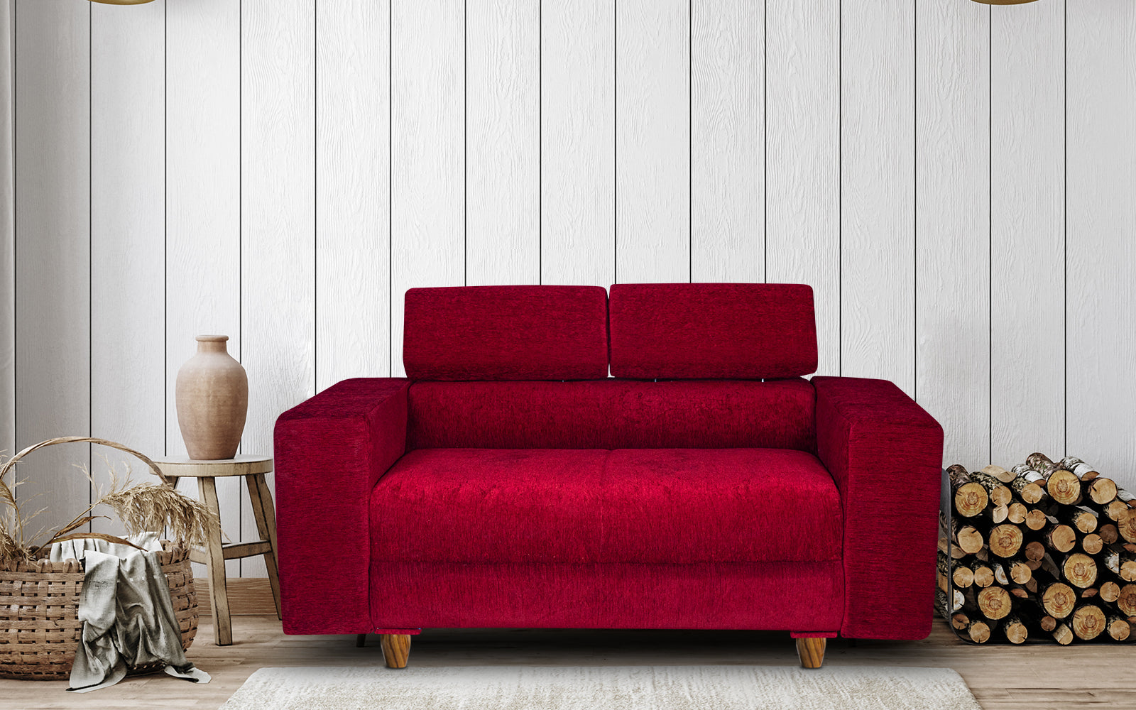 Berlin 2 Seater Sofa, Chenille Molfino Fabric (Finish Color - Maroon)