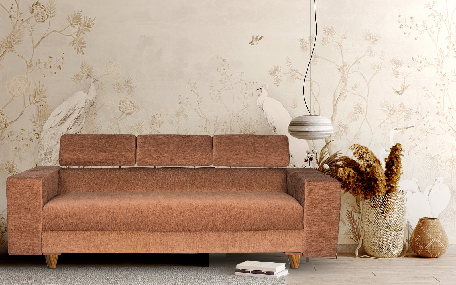 Berlin 3 Seater Sofa, Chenille Molfino Fabric (Finish Color - Beige)