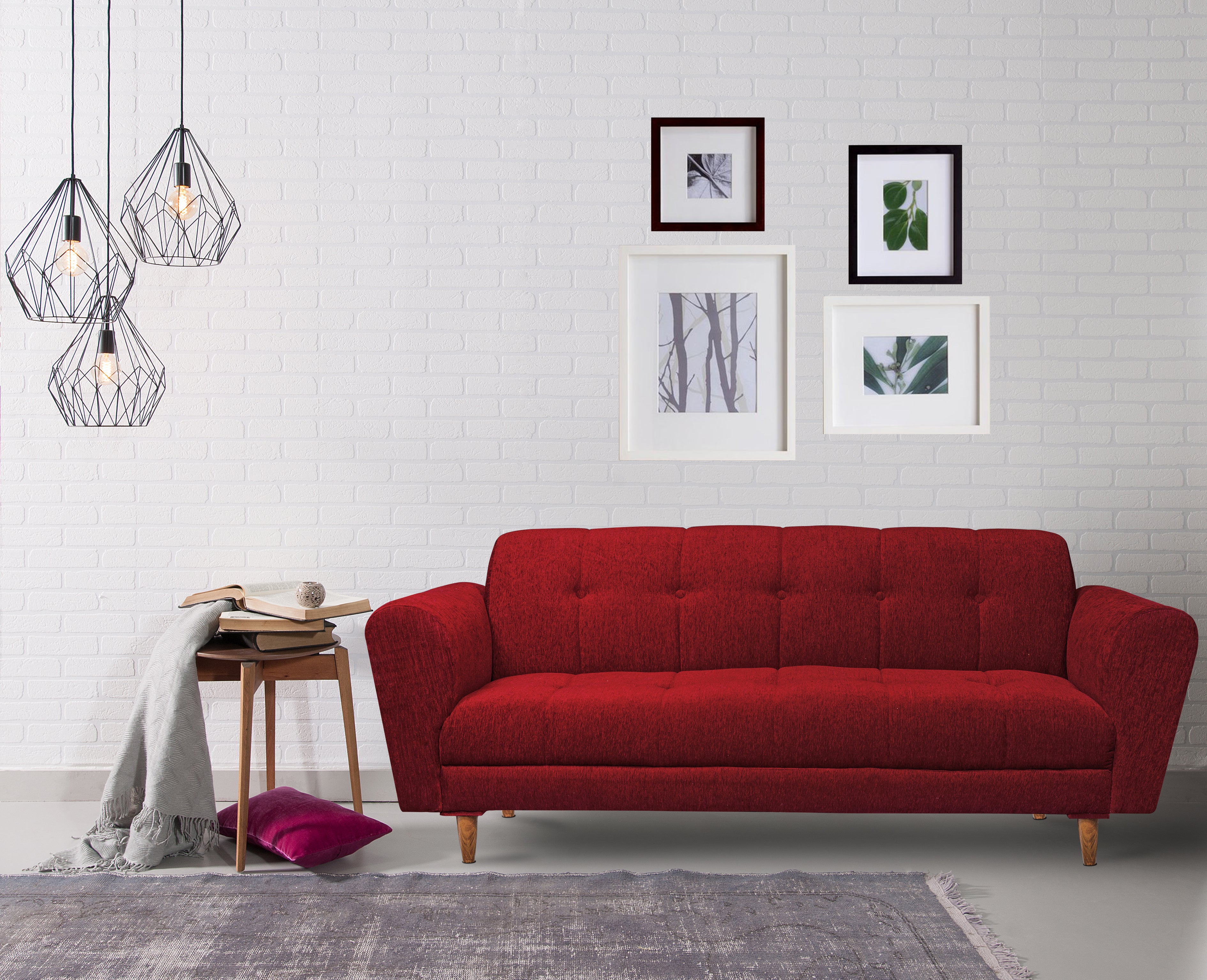 Milan 3 Seater Sofa, Chenille Molfino Fabric (Finish Color - Maroon)