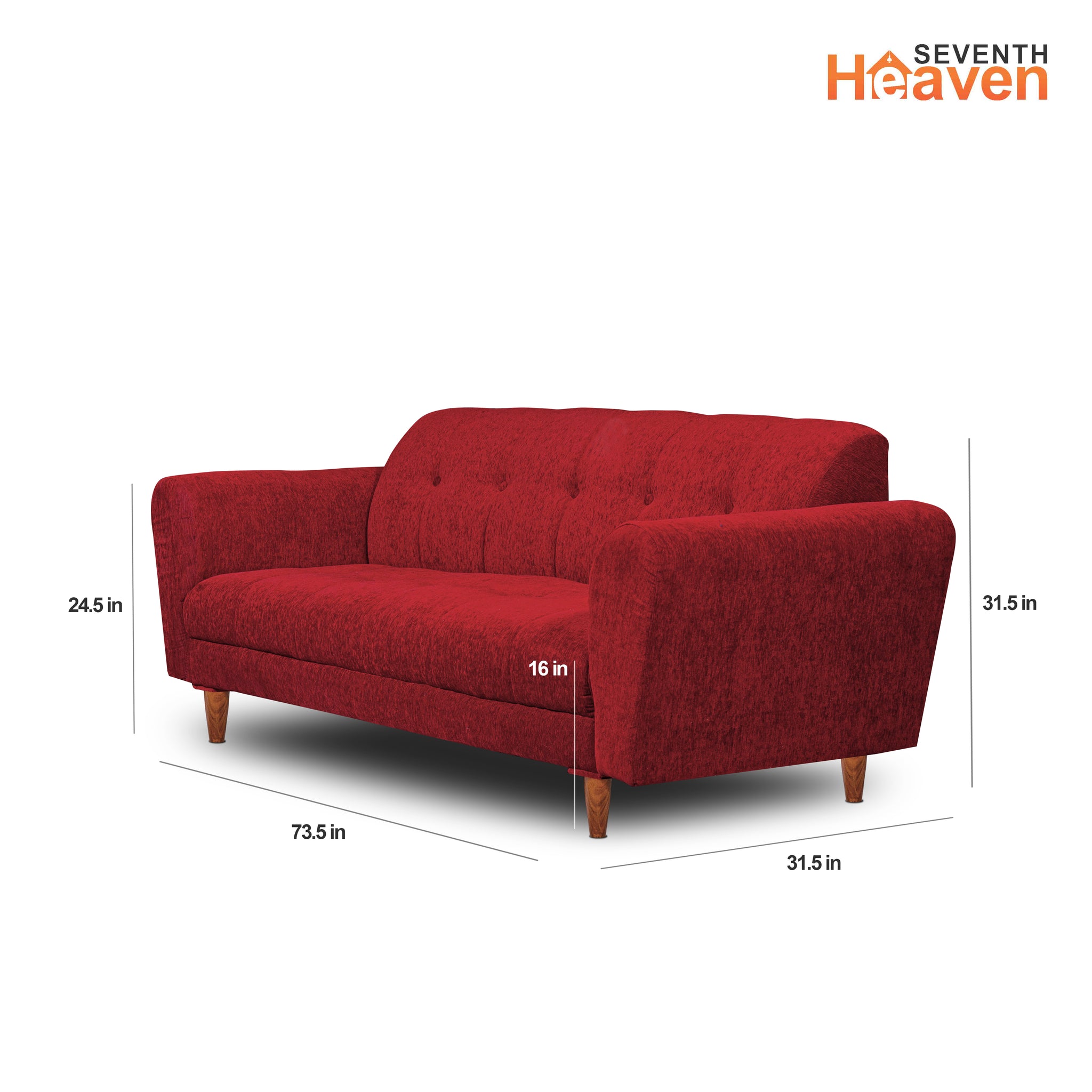 Seventh Heaven Milan 3 Seater Sofa | 2 Year Warranty | Luxury Comfort & Extra Spacious | Sofa | Sofa Set | Wooden Sofa Set for Living Room | Sofa for Living Room & Office (Chenille Molfino - Maroon)