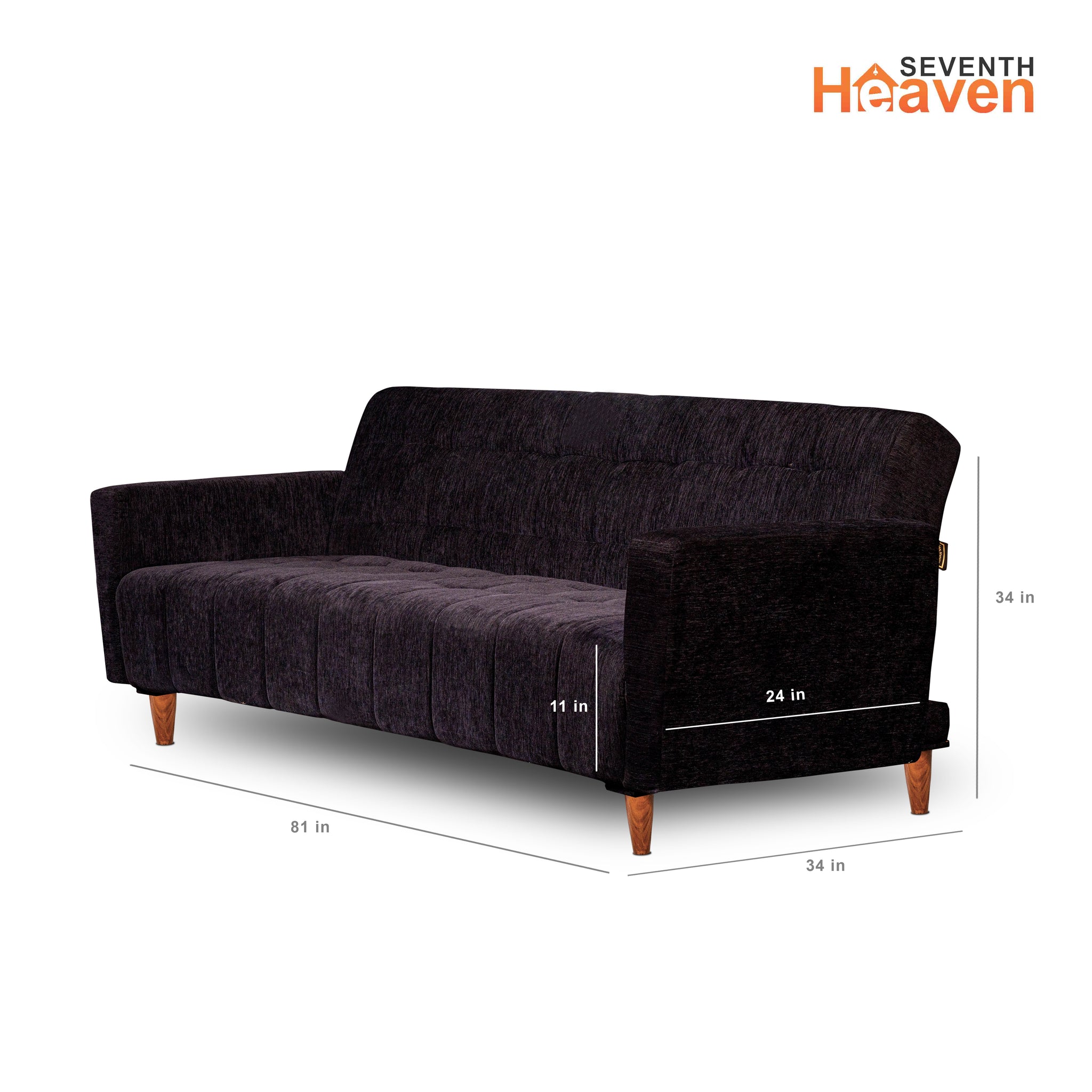 Lisbon 4 Seater (72"X44"X16") Wooden Sofa cum Bed with Armrest Double Solid Wood (Black)