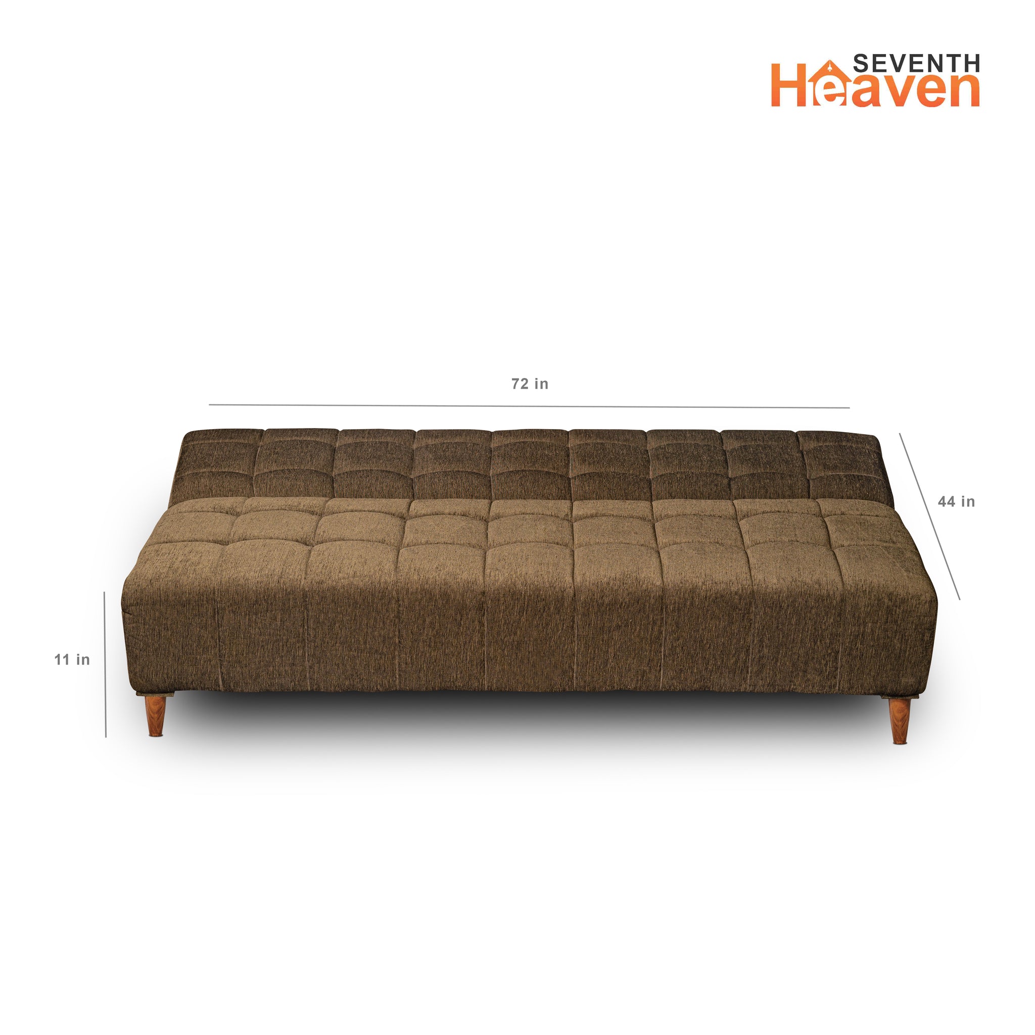 Seventh Heaven Lisbon 4 Seater Wooden Sofa Cum Bed with Armrest. Modern & Elegant Smart Furniture Range for luxurious homes, living rooms and offices. Use as a sofa, lounger or bed with removable armrest. Perfect for guests. Molphino fabric with sheesham polished wooden legs. Green colour.