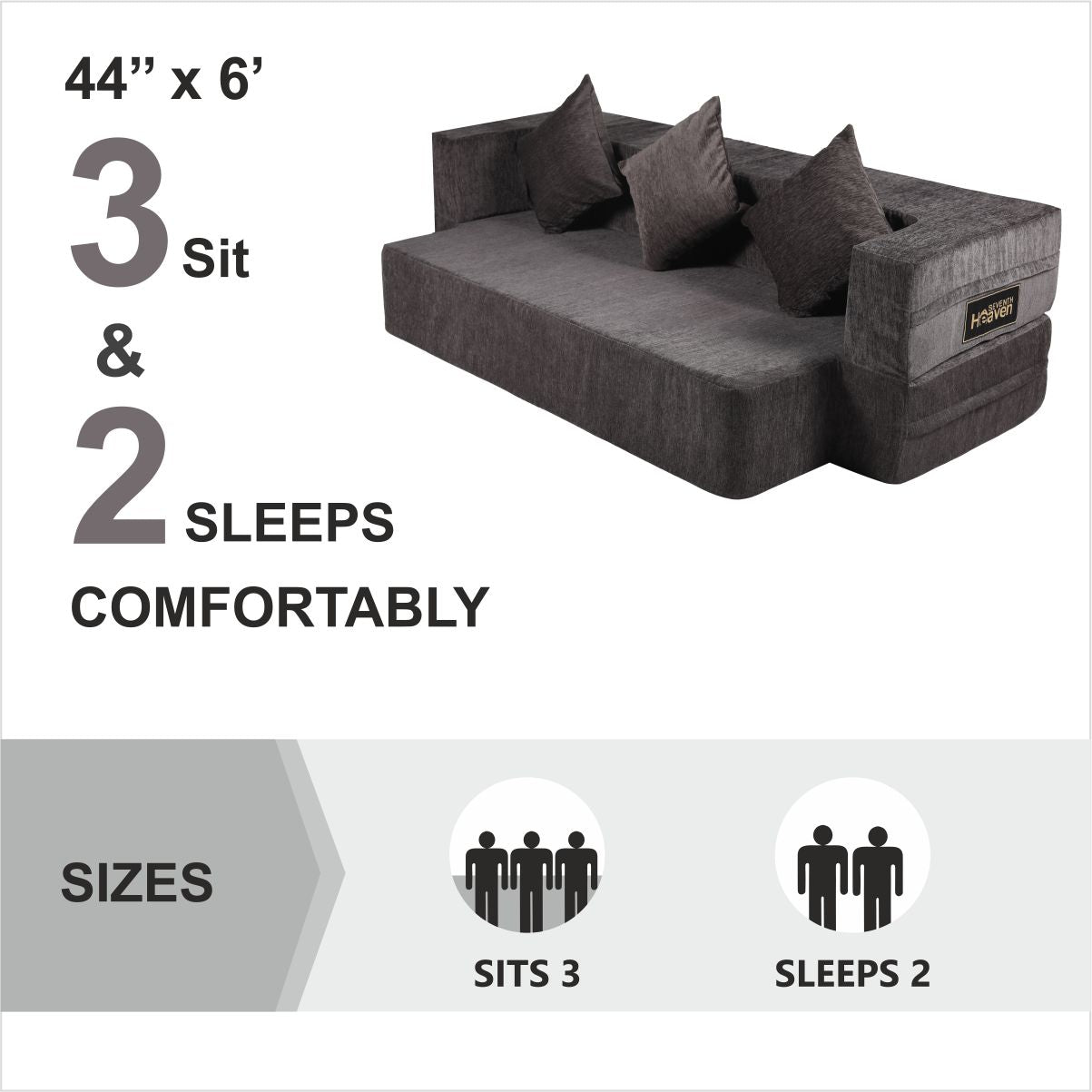 Memory Foam (72"x44"x12") Grey Molfino Fabric FlipperX Orthopedic Sofa Bed with 5 Years Warranty