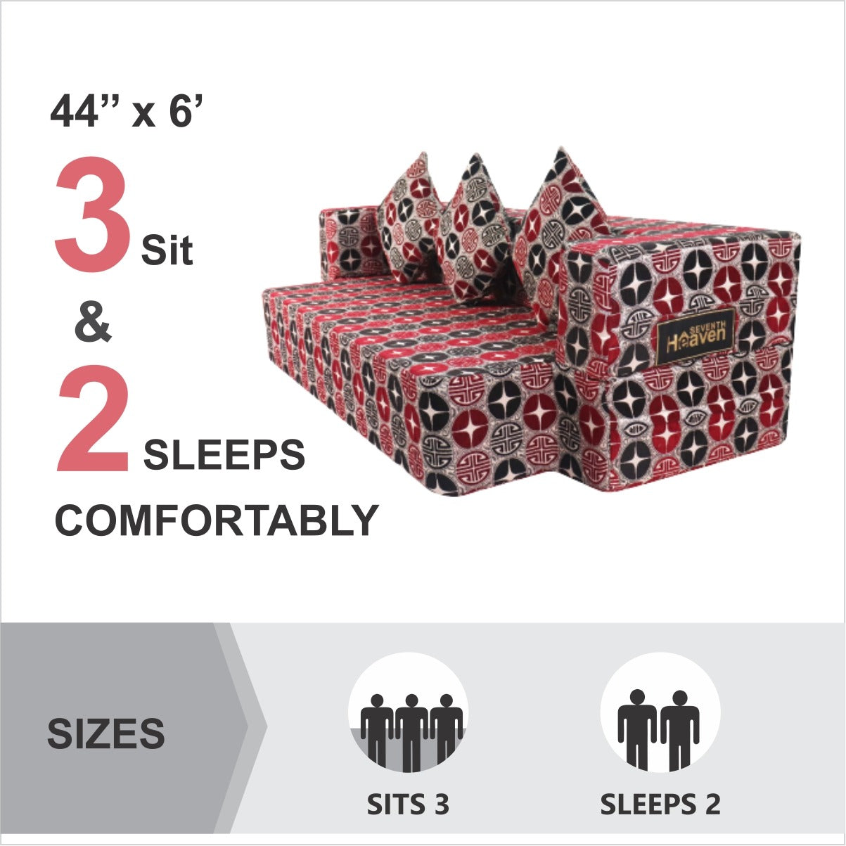 Red and Black Chenille Molfino Fabric (72"x44'x10") FlipperX Sofa Bed