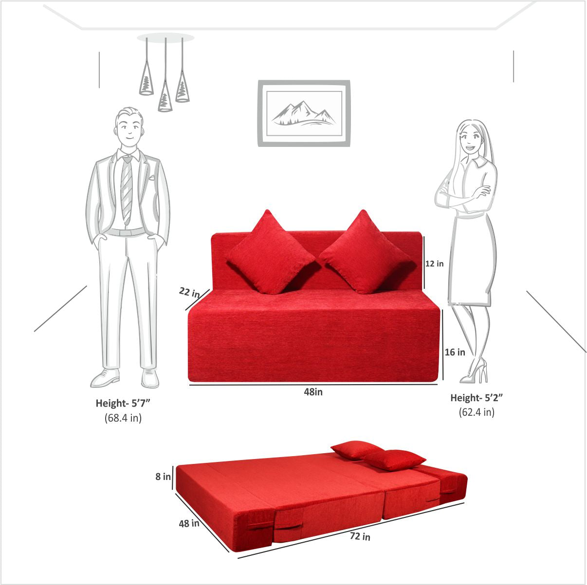 Cover of Red Molfino Fabric 6'X4' Rejoice Sofa cum Bed